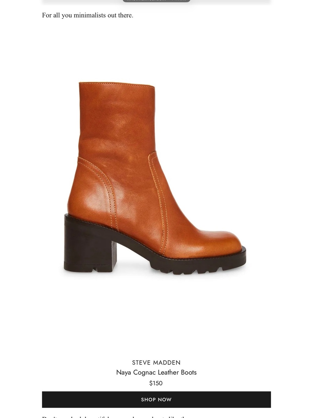 Steve Madden Cognac Leather Lug Sole Block Heel Ankle Boots